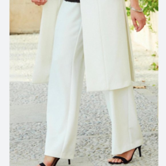 Joanna Hope White Wide Leg Trouser Pants Flowy High Rise - Picture 3 of 12